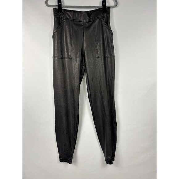 Spanx Faux Leather Joggers Black Medium Elastic Waist Pockets - Picture 4 of 16